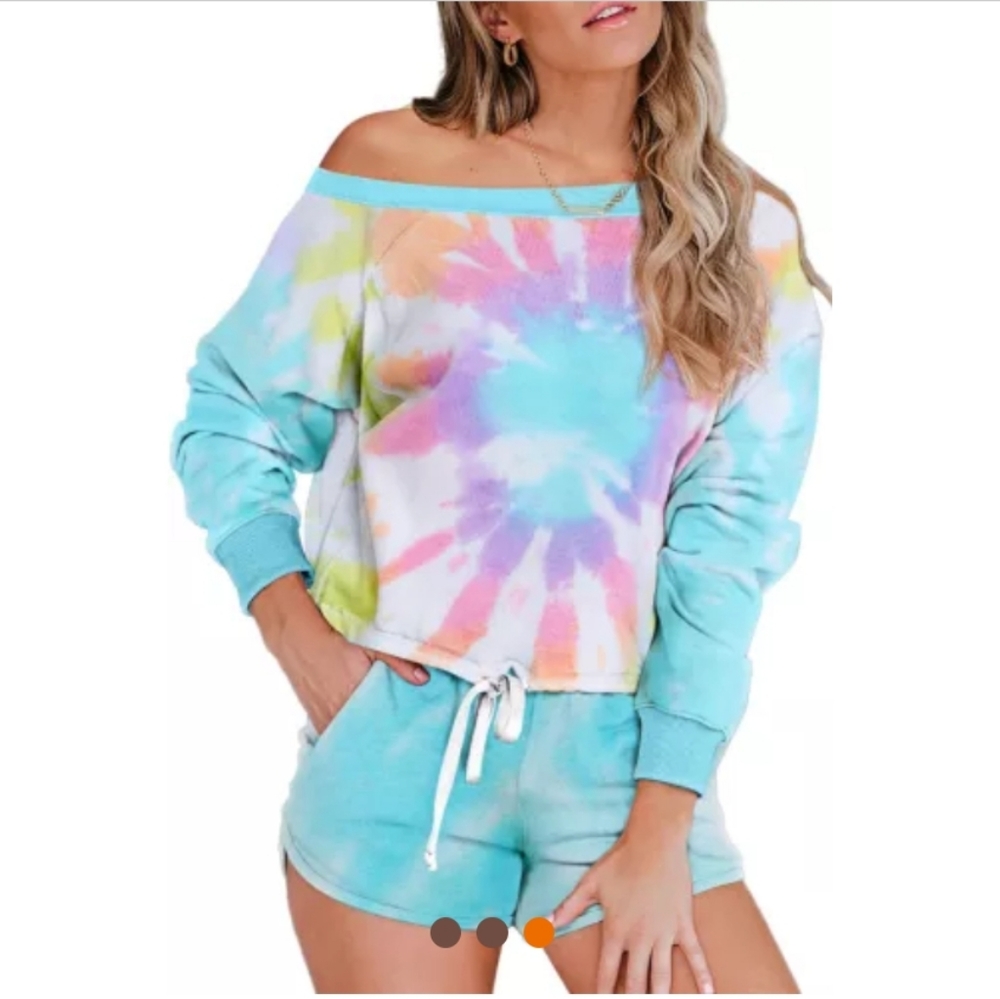 SUPER CUTE BLUE TIE DYE PAJAMAS SHORT SET NEW - Picture 4 of 5